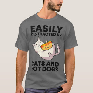 Camiseta Deslocado Facilmente Por Gatos E Hotdog Kawaii Cat