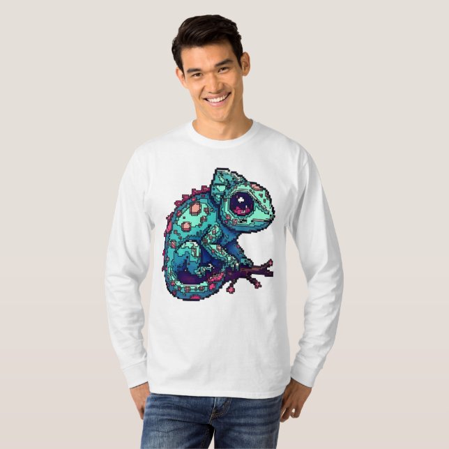 Camiseta Deslocamento do Camaleão Pixel (Frente Completa)