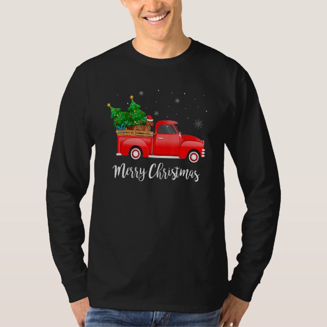 Camiseta Desordem de Natal de Caminhões Vermelhos Andando p (Frente)