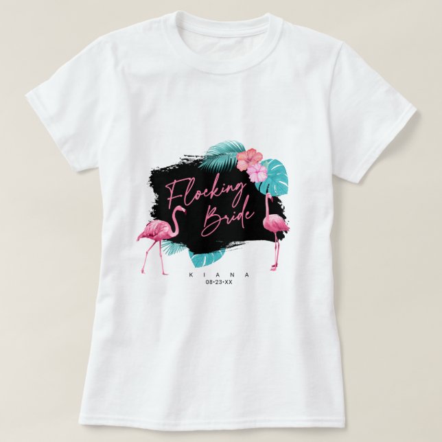 Camiseta Despedida de Solteira Flamingo Floco Noiva V2 ID93 (Frente do Design)