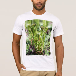 Camiseta Despertar de samambaia jovem no jardim