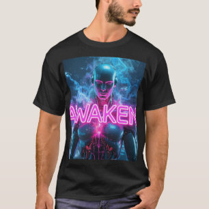 Camiseta DESPERTAR - Estética Neon Robô Cyberpunk Espiritua