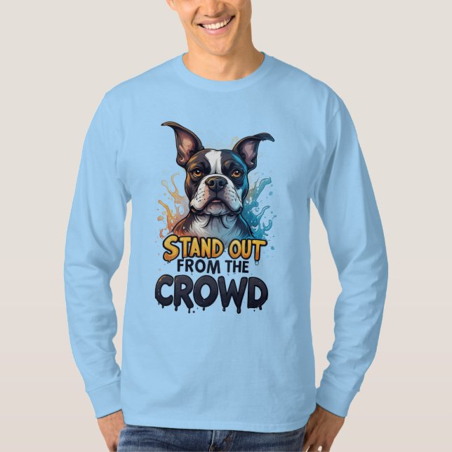 Camiseta Destacar-se da Multidão: Boston Terrier Colorido (Frente)