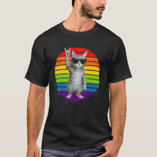 Camiseta Destaque do Retro Cat Rock, Gato Gato Rockstar Eng
