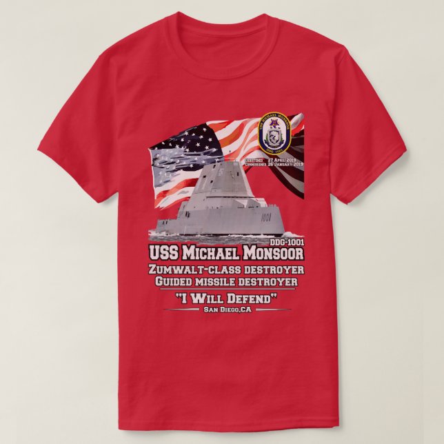 Camiseta Destroyer da USSMonsoor ZumwaltClass (Frente do Design)