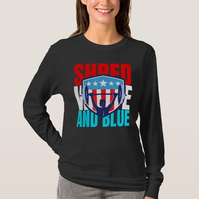 Camiseta Destrua Branco e Azul é Exercício de Levantamento  (Frente)
