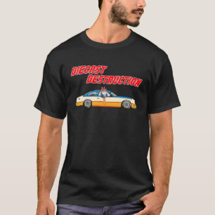 Camiseta Destruição de Diecast Gato em Carro de Esporte de 
