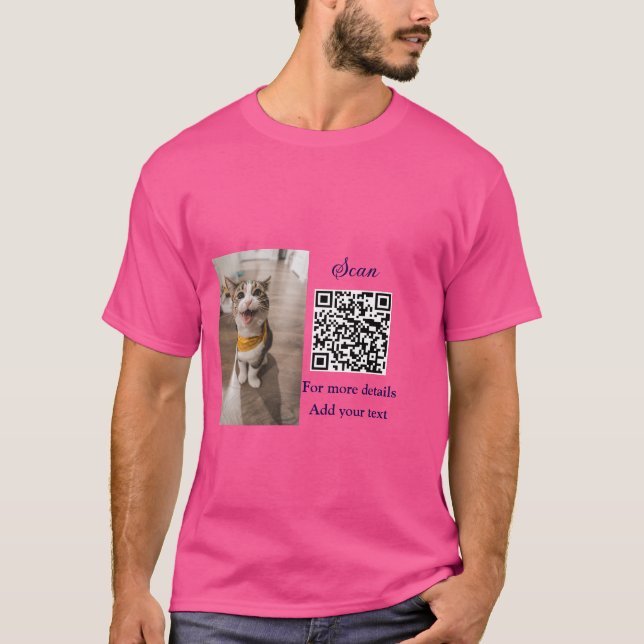 Camiseta Detalhes simples do nome do animal QR código adici (Frente)