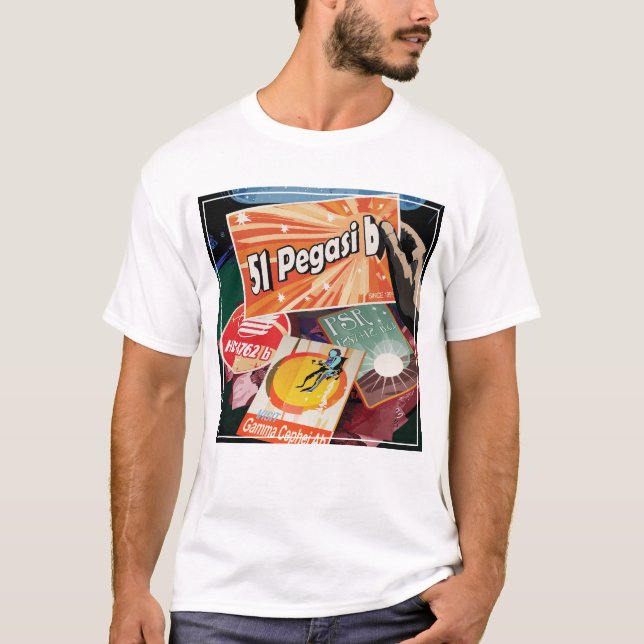 Camiseta Detecção do Poster de Exoplaneta do Espaço Retroat (Frente)