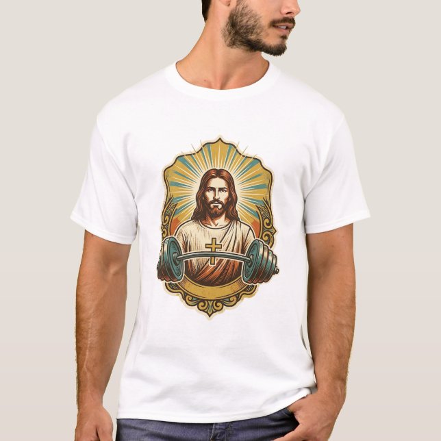 Camiseta Determinado Jesus Haltere Pesado de Ferro Levantam (Frente)
