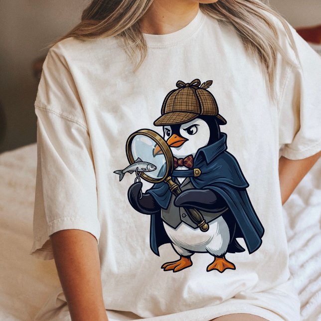 Camiseta Detetive Pinguim Com Lupa e Peixe (Criador carregado)
