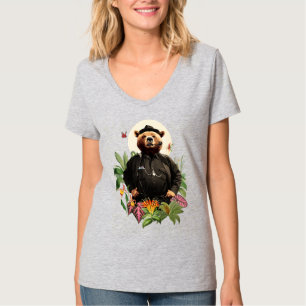 Camiseta Detetive Urso na Colagem de Flores