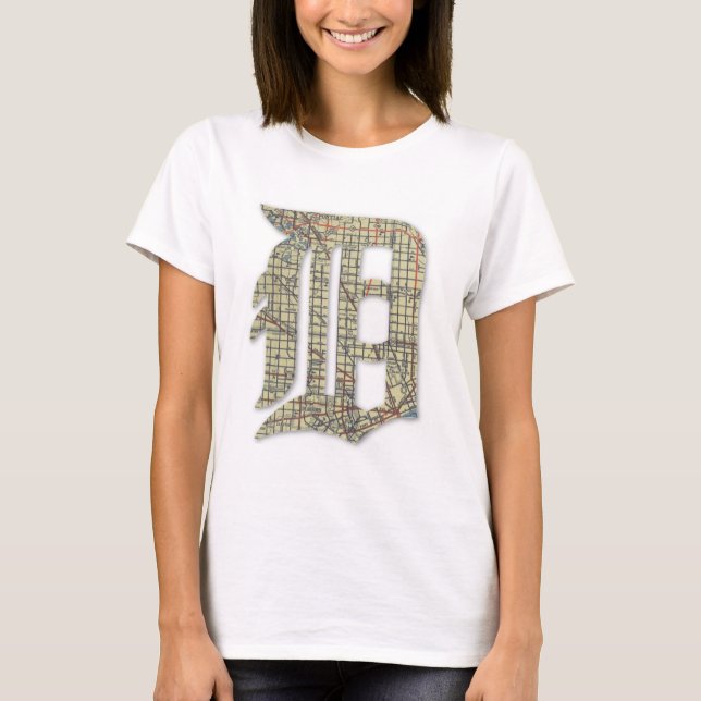 Camiseta Detroit City Map Antigo Inglês D (Frente)