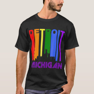 Camiseta Detroit Michigan LGBTQ Orgulho gay Rainbow Skyline