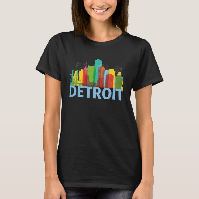 Camiseta Detroit Michigan USA Skyline Silhouette Outline Sk (Frente)