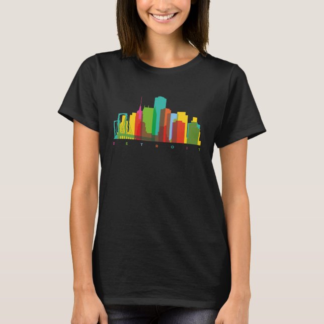 Camiseta Detroit Michigan USA Skyline Silhouette Outline Sk (Frente)