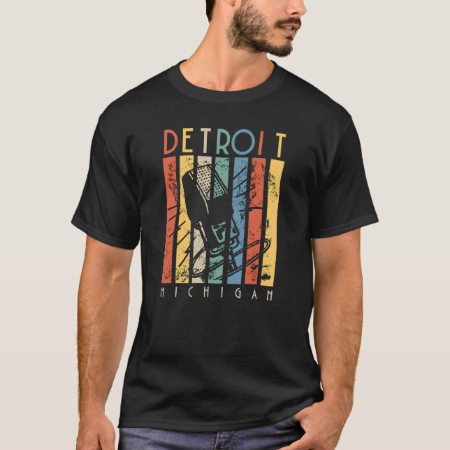 Camiseta Detroit Michigan Vintage Microphone Retro Vintage (Frente)