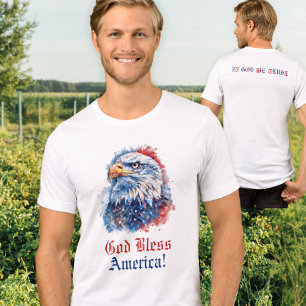 Camiseta Deus Abençoe a Águia Estrelas Vermelhas Brancas e