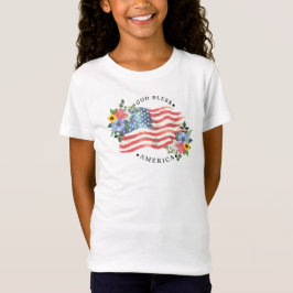 Camiseta Deus Abençoe a América Aquarela Bandeira & Flores 