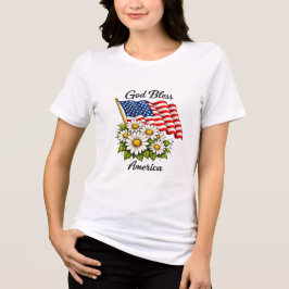 Camiseta Deus Abençoé a América Bandeira dos EUA e Margarid