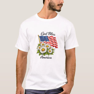 Camiseta Deus Abençoe a América Bandeira dos EUA e Margarid