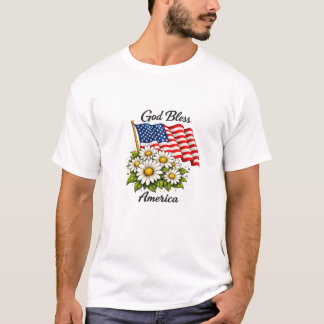 Camiseta Deus Abençoe a América Bandeira dos EUA e Margarid
