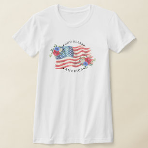 Camiseta Deus Abençoe a América com Bandeira aquarela/Flore