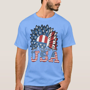 Camiseta Deus abençoe EUA, bandeira americana Sunflower USA