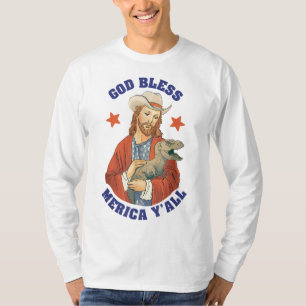 Camiseta Deus abençoe Merica Y Jesus Dinossaur Cowboy Hat