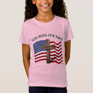 Camiseta DEUS ABENÇOE NOSSA MARINHA com cruz robusta e band