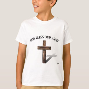 Camiseta DEUS ABENÇOE NOSSO EXÉRCITO com cruz áspera