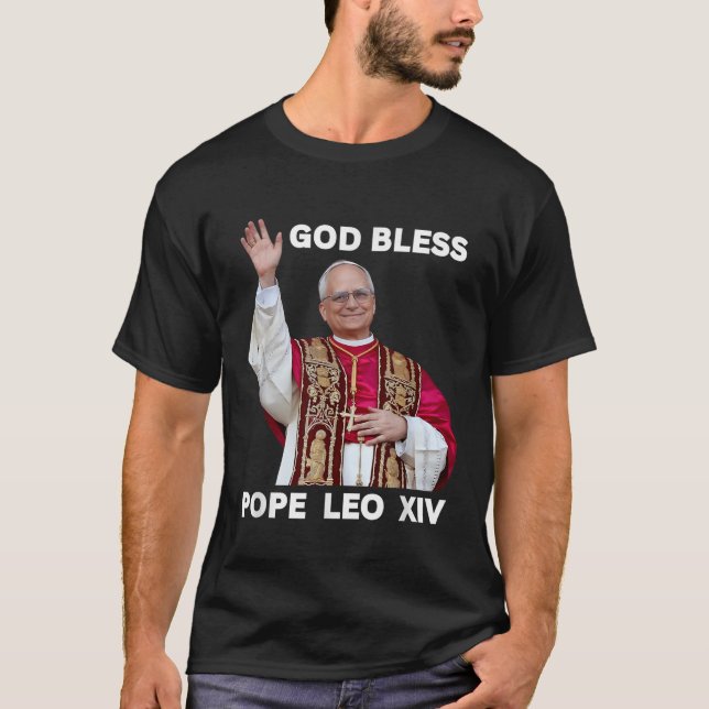 Camiseta Deus abençoe Novo Papa Leo Xiv Igreja Católica Fé  (Frente)