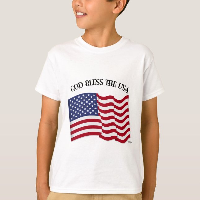 Camiseta DEUS ABENÇOE OS EUA com a bandeira dos EUA (Frente)
