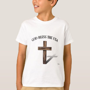 Camiseta DEUS ABENÇOE OS EUA com cruz áspera