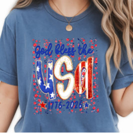 Camiseta Deus-Abençoe-Os-EUA- Floral Ditsy 4 de Julho 