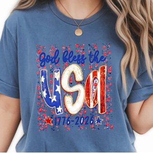 Camiseta Deus-Abençoe-Os-EUA- Floral Ditsy 4 de Julho