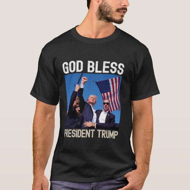Camiseta Deus abençoe Presidente Trump Atirar Deus Político (Frente)