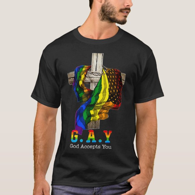 Camiseta Deus Aceita Você Orgulho gay Cristão Arco-Íris LGB (Frente)