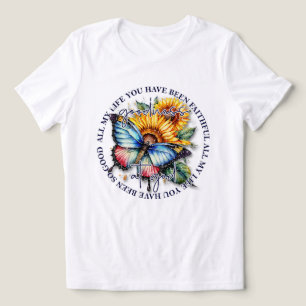 Camiseta Deus Cite com borboleta e girassol
