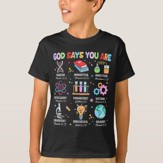 Camiseta Deus Cristão Diz Eu Sou Versículo da Bíblia Ciênci (Frente)