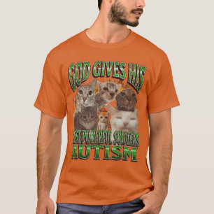Camiseta Deus Dá Seu Mais Poderoso Autismo Funny Cat Meme 