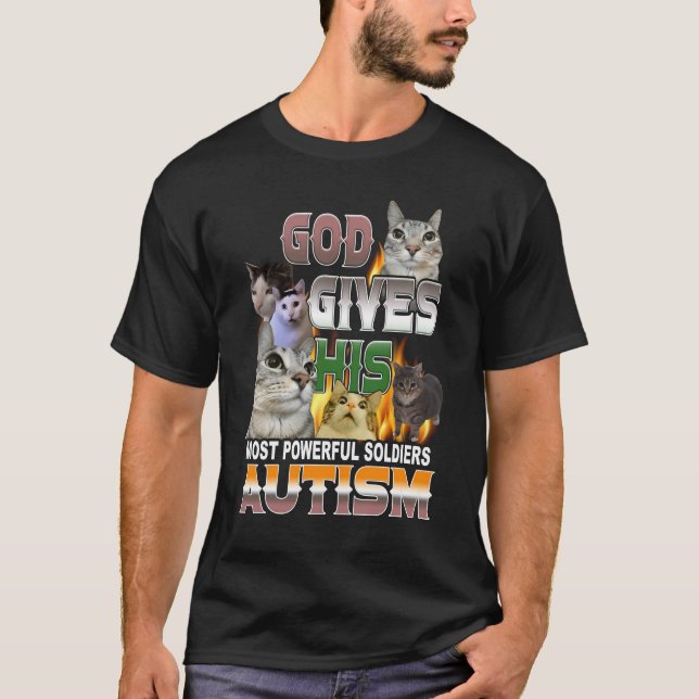Camiseta Deus Dá Seu Mais Poderoso Meme de Gato Engraçado d (Frente)