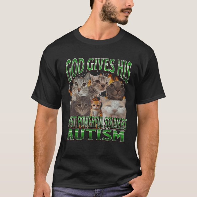 Camiseta Deus Dá Seu Mais Poderoso Meme de Gato Engraçado d (Frente)