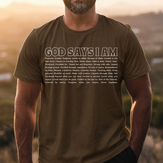 Camiseta Deus Diz Eu Sou Forte Fé Muçulmana Inspiradora (Criador carregado)