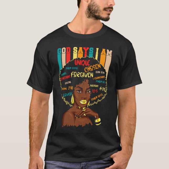 Camiseta Deus Diz Que Sou A Rainha Negra Cristã BHM BLM Afr (Frente)