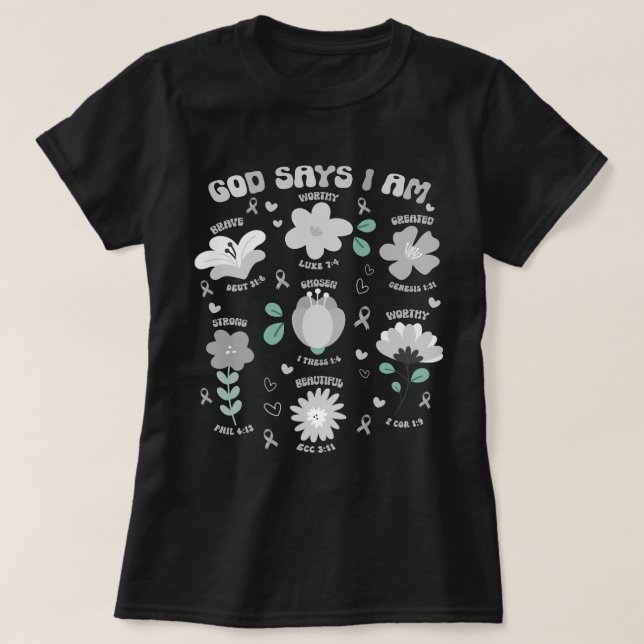 Camiseta Deus Diz Que Sou O Tumor Do Cérebro Cristão, Flor  (Frente do Design)