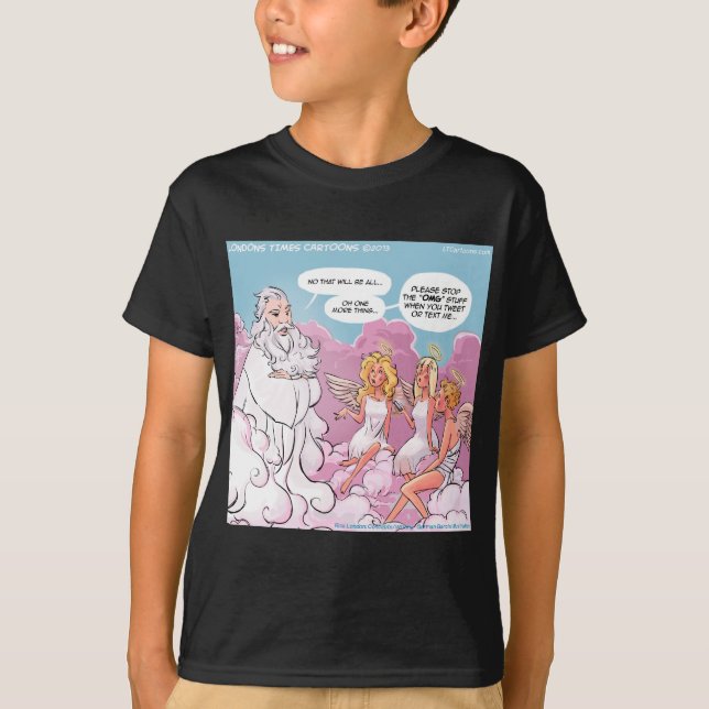 Camiseta Deus do Céu (OMG) Anjos Texto Engraçado (Frente)