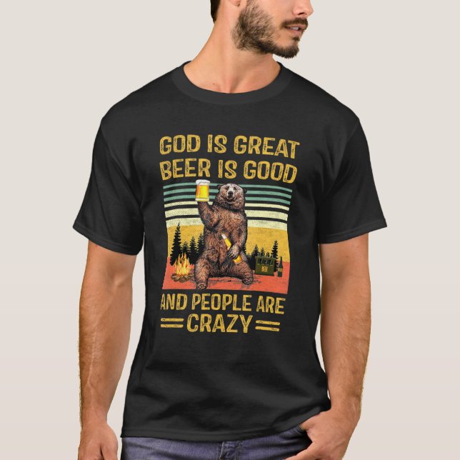 Camiseta Deus É Cerveja Excelente É Um Bom Urso Bebendo Cri (Frente)