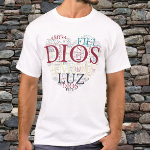 Camiseta Deus E Fé Coração Cristão Espanhol Masculino
