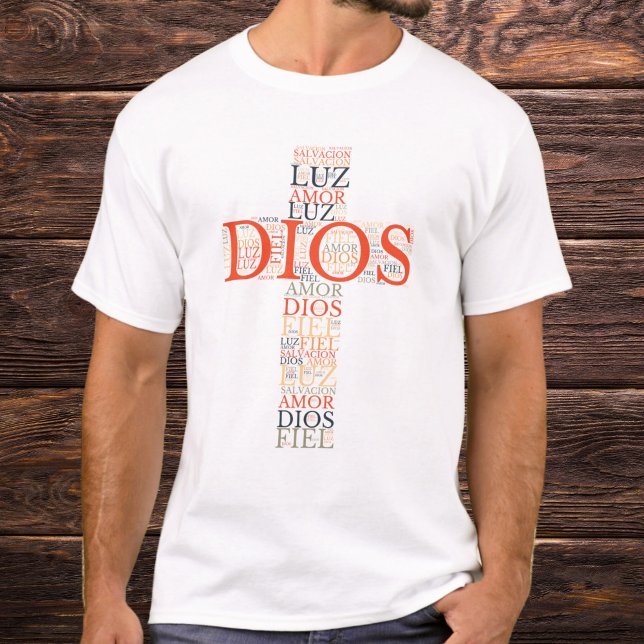 Camiseta Deus E Fé Cruz Cristã Masculina Espanhola (Criador carregado)